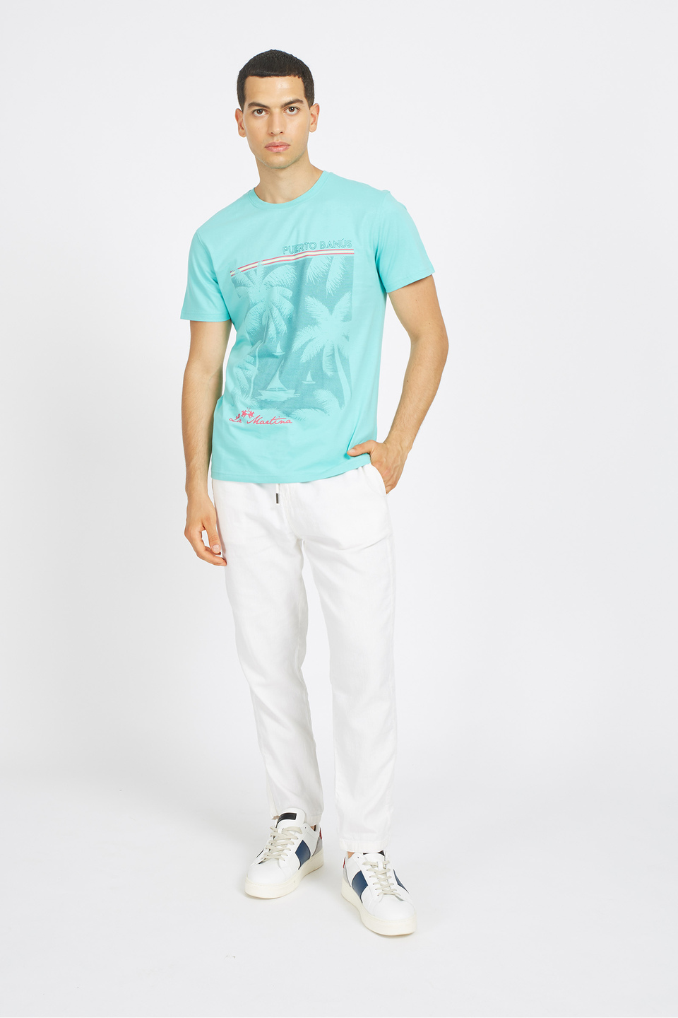 Plain men's cotton T-shirt with a print on the front - La Martina - Official Online Shop