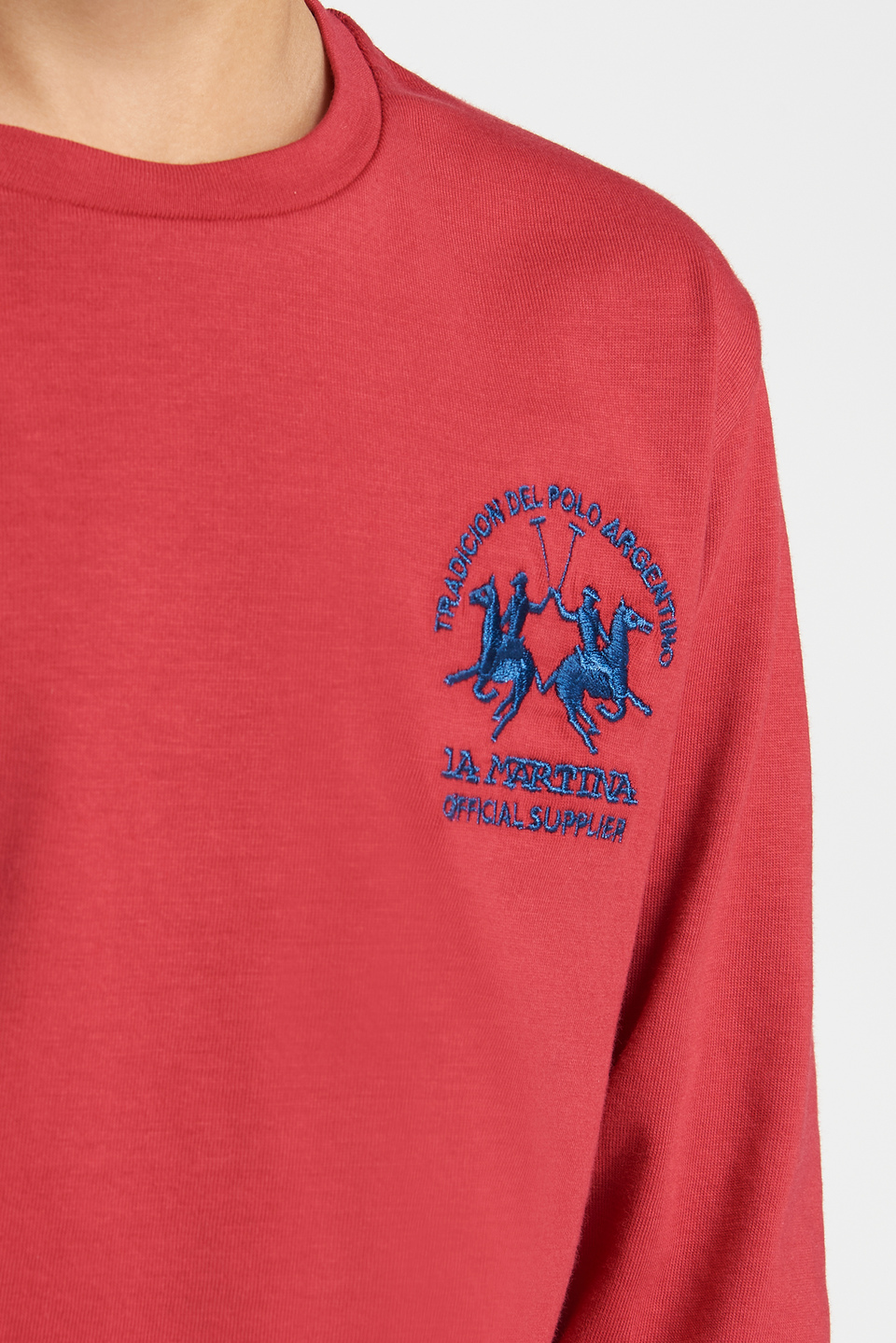 T-Shirt in Uni mit Langarm und Streifen | La Martina - Official Online Shop
