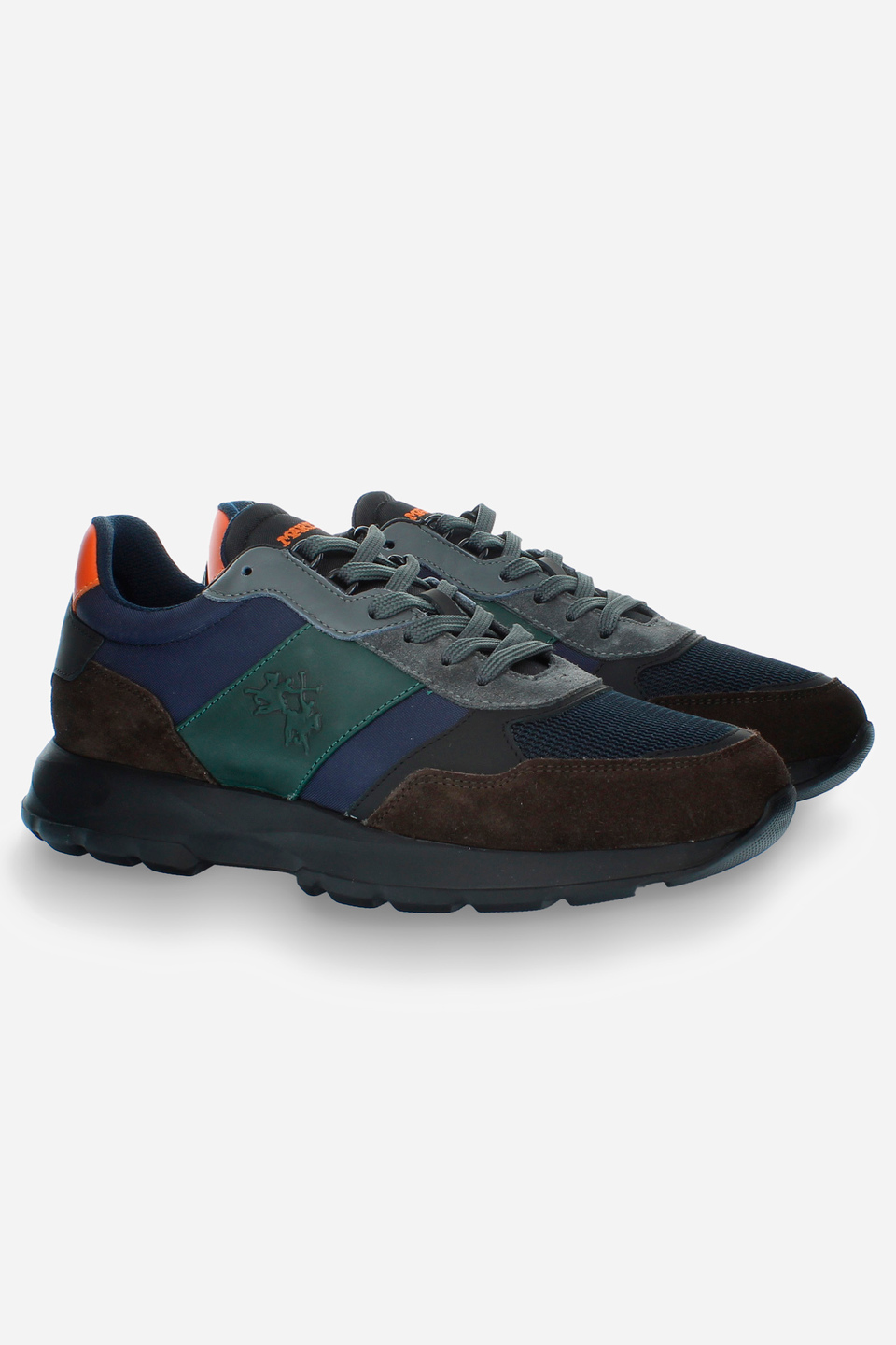Sneaker in mix of leather, suede and fabric DARK BROWN/BLUE La Martina ...