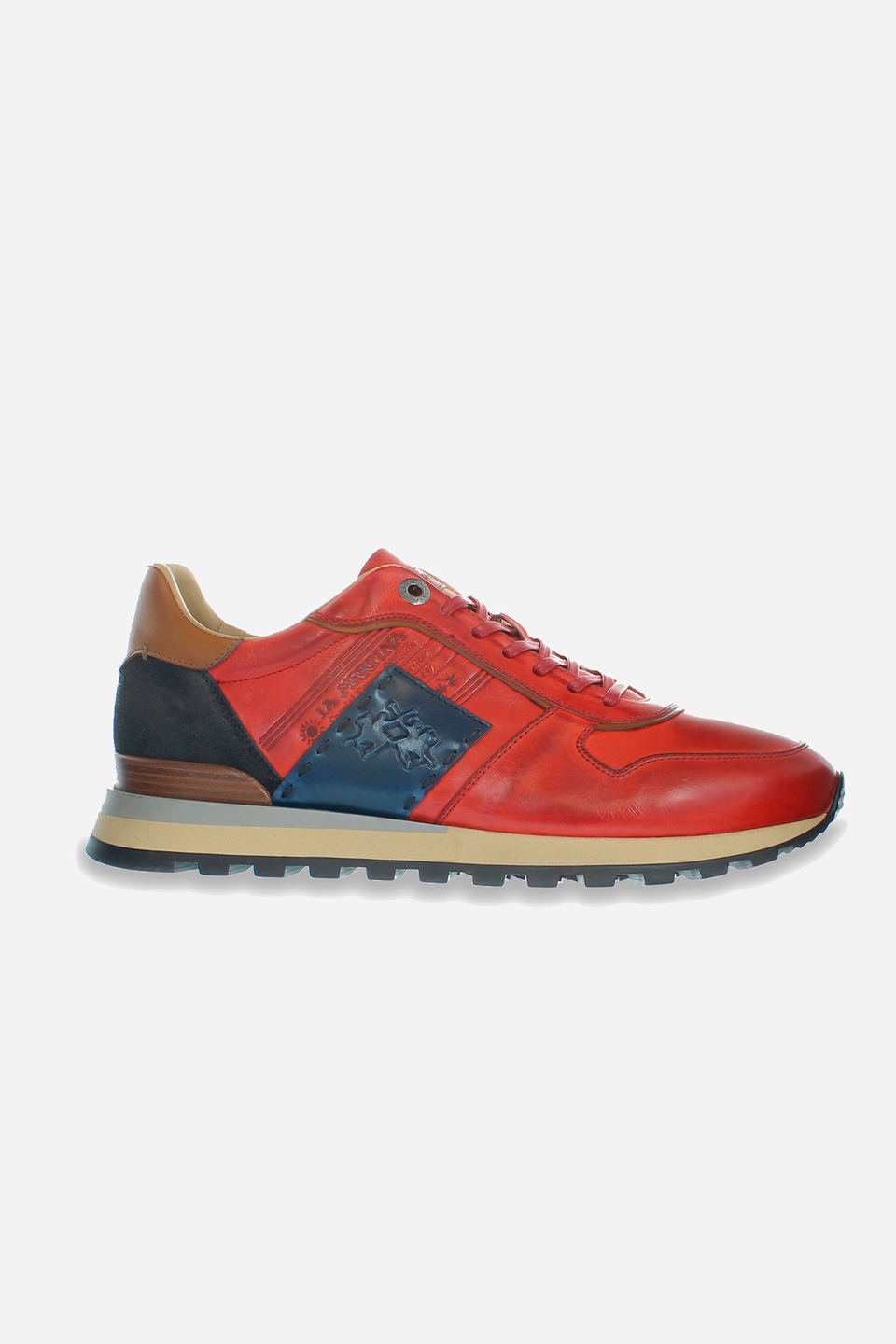 Zapatillas sneaker en cuero de becerro para hombre RED/BLUE La