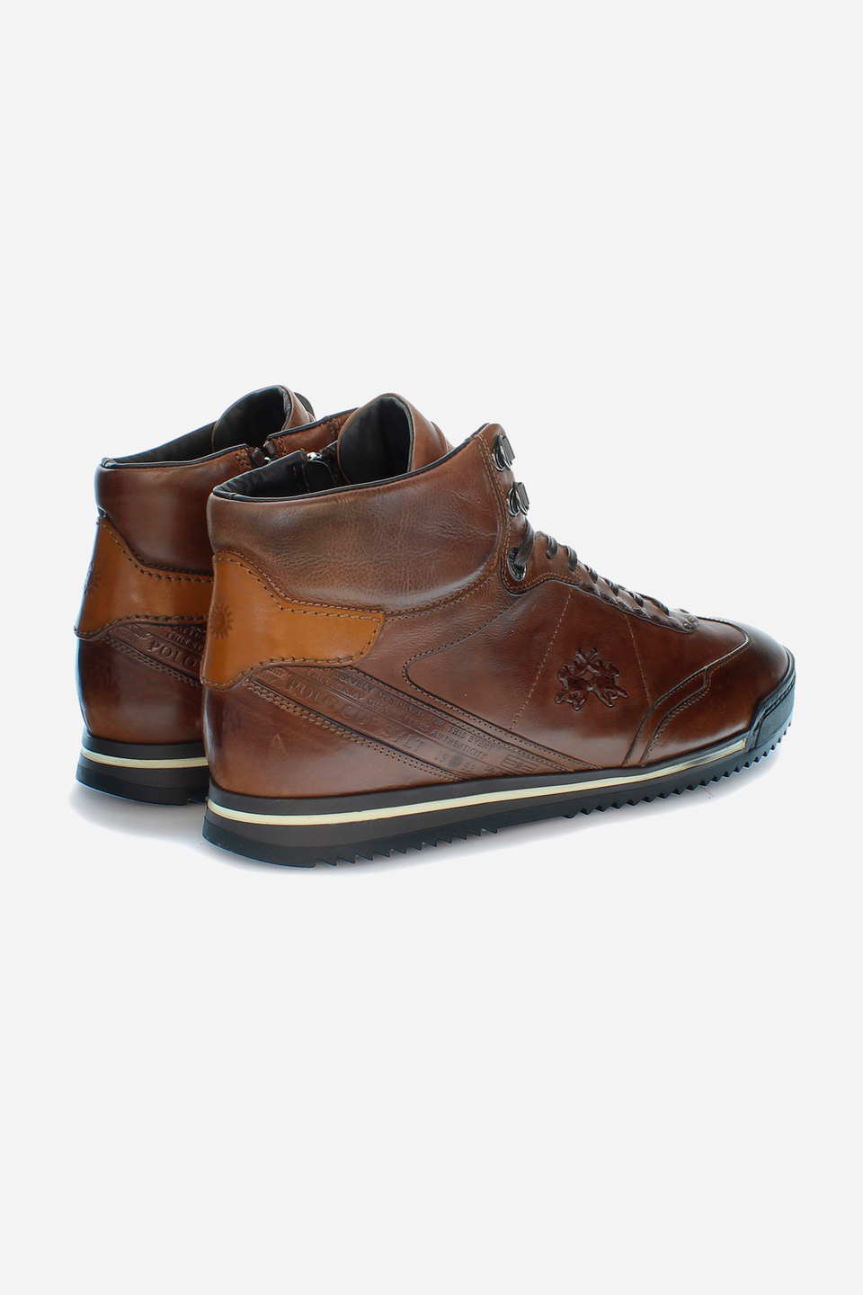 High-top men's trainer in calfskin with contrasting leather inserts | La Martina - Official Online Shop
