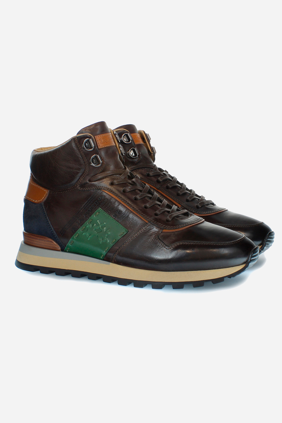 High-top men leather trainers with lining in sheepskin | La Martina - Official Online Shop