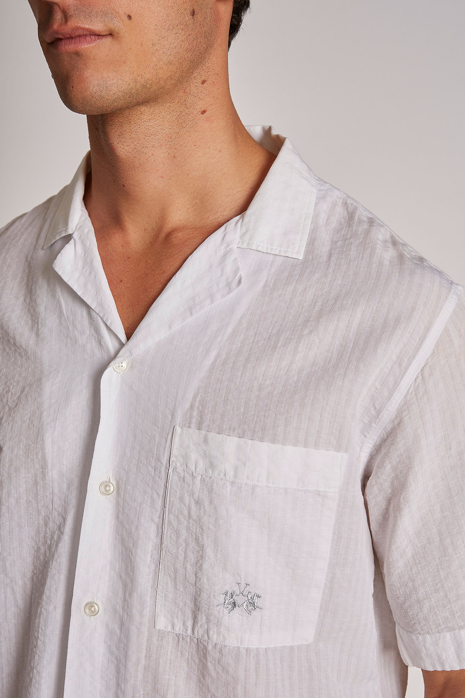 Chemise homme en coton à manches courtes et coupe classique | La Martina - Official Online Shop