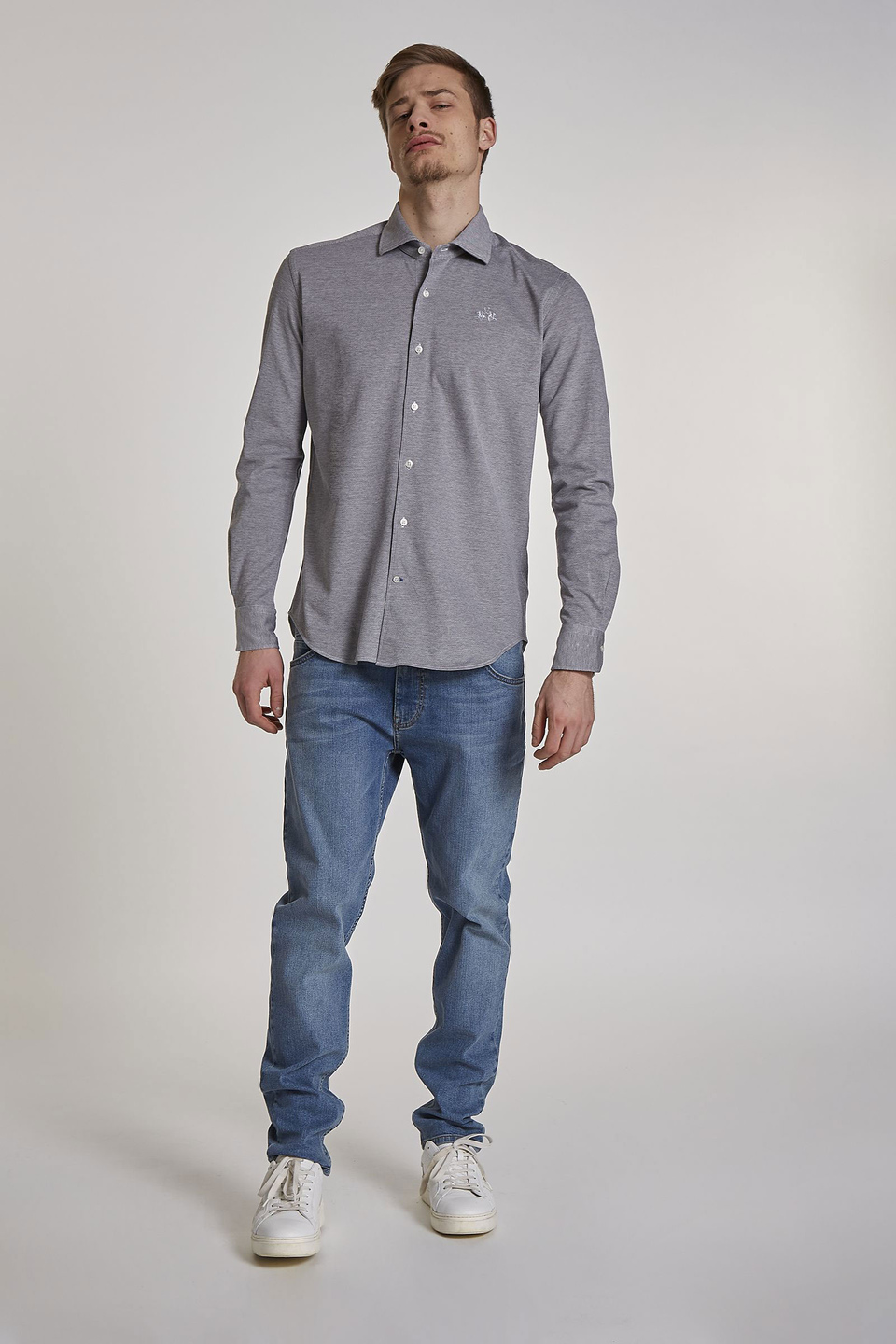 Chemise homme en coton à manches longues et coupe classique | La Martina - Official Online Shop