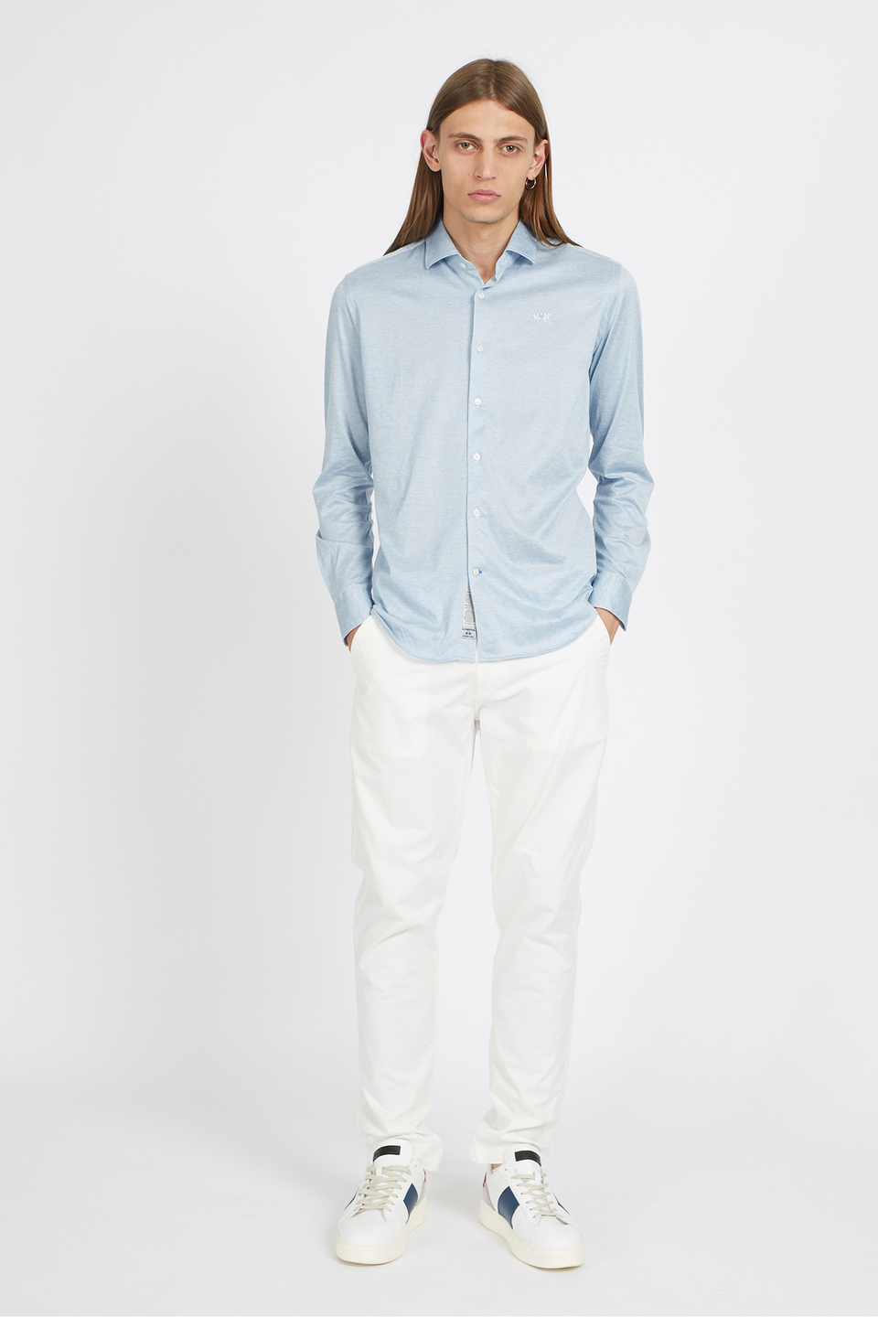 Camicia da uomo in cotone misto seta maniche lunghe custom fit - Qalam | La Martina - Official Online Shop