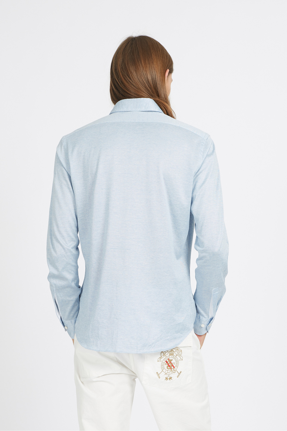 Camicia da uomo in cotone misto seta maniche lunghe custom fit - Qalam | La Martina - Official Online Shop