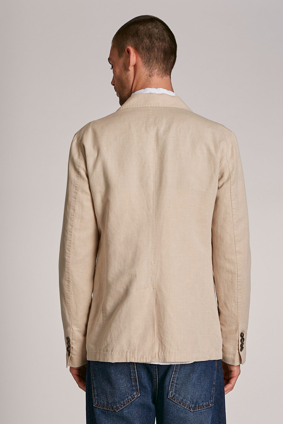 Chaqueta de hombre de mezcla de algodón y lino, modelo blazer, corte regular | La Martina - Official Online Shop