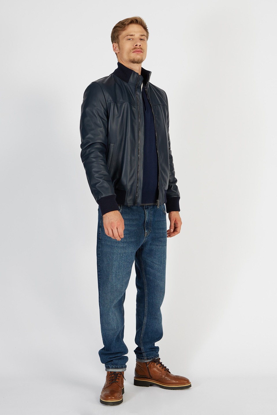 Blue Ribbon leather jacket with regular fit zip front closure | La Martina - Official Online Shop