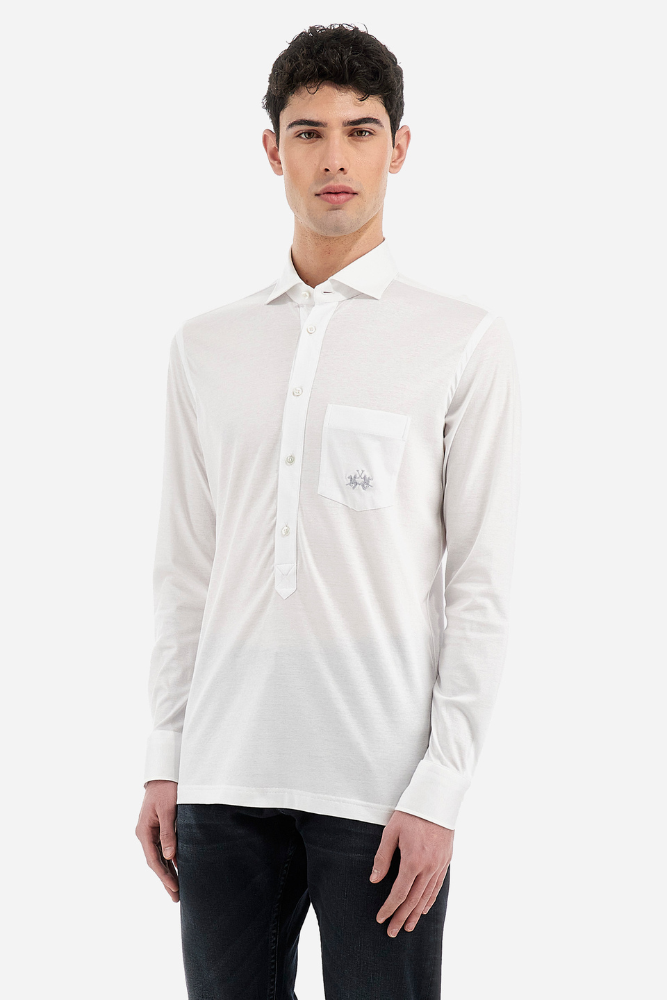 Men's custom fit long sleeve jersey cotton shirt - Varden | La Martina - Official Online Shop