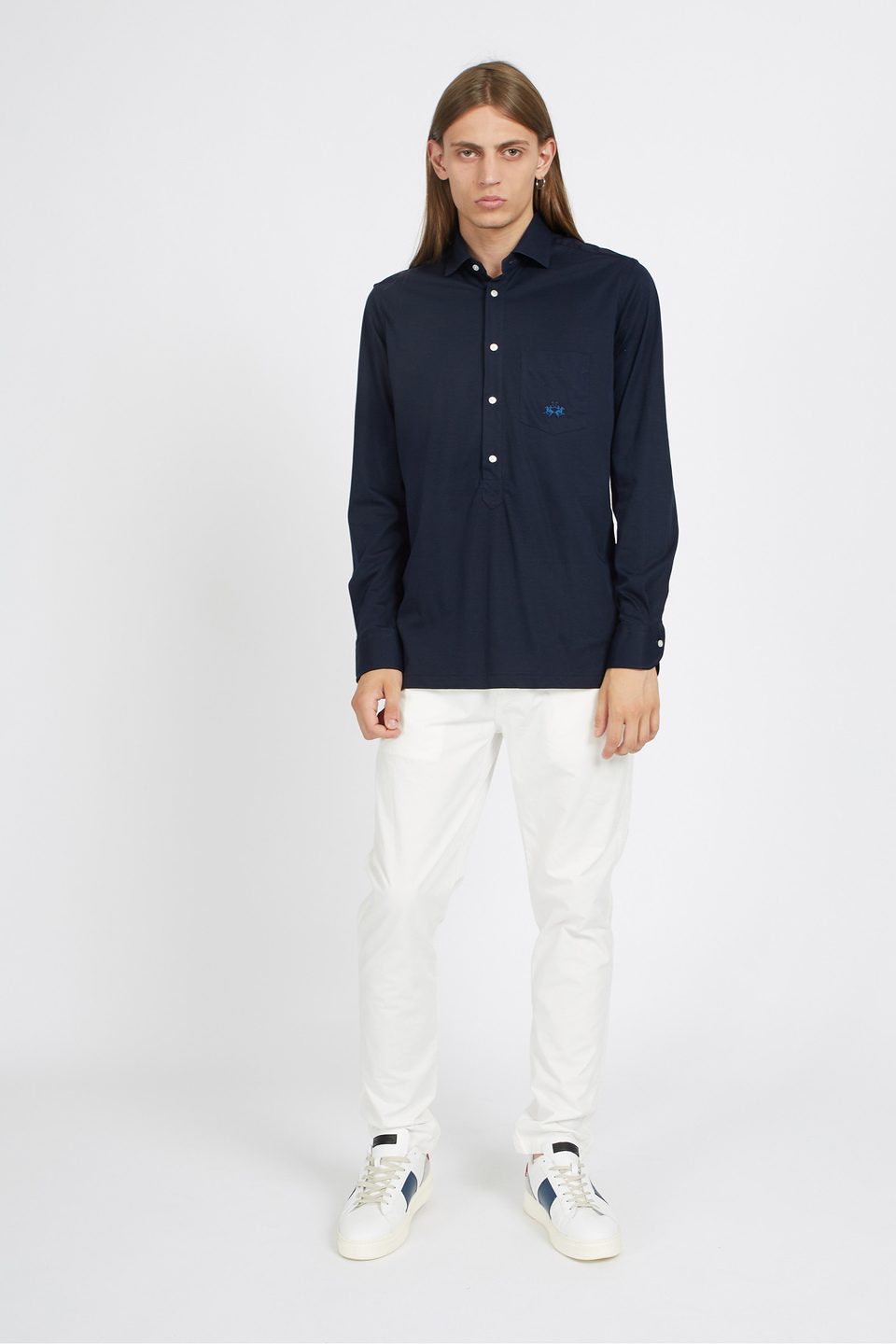 Chemise coupe ajustée en jersey de coton à manches longues pour homme - Varden | La Martina - Official Online Shop