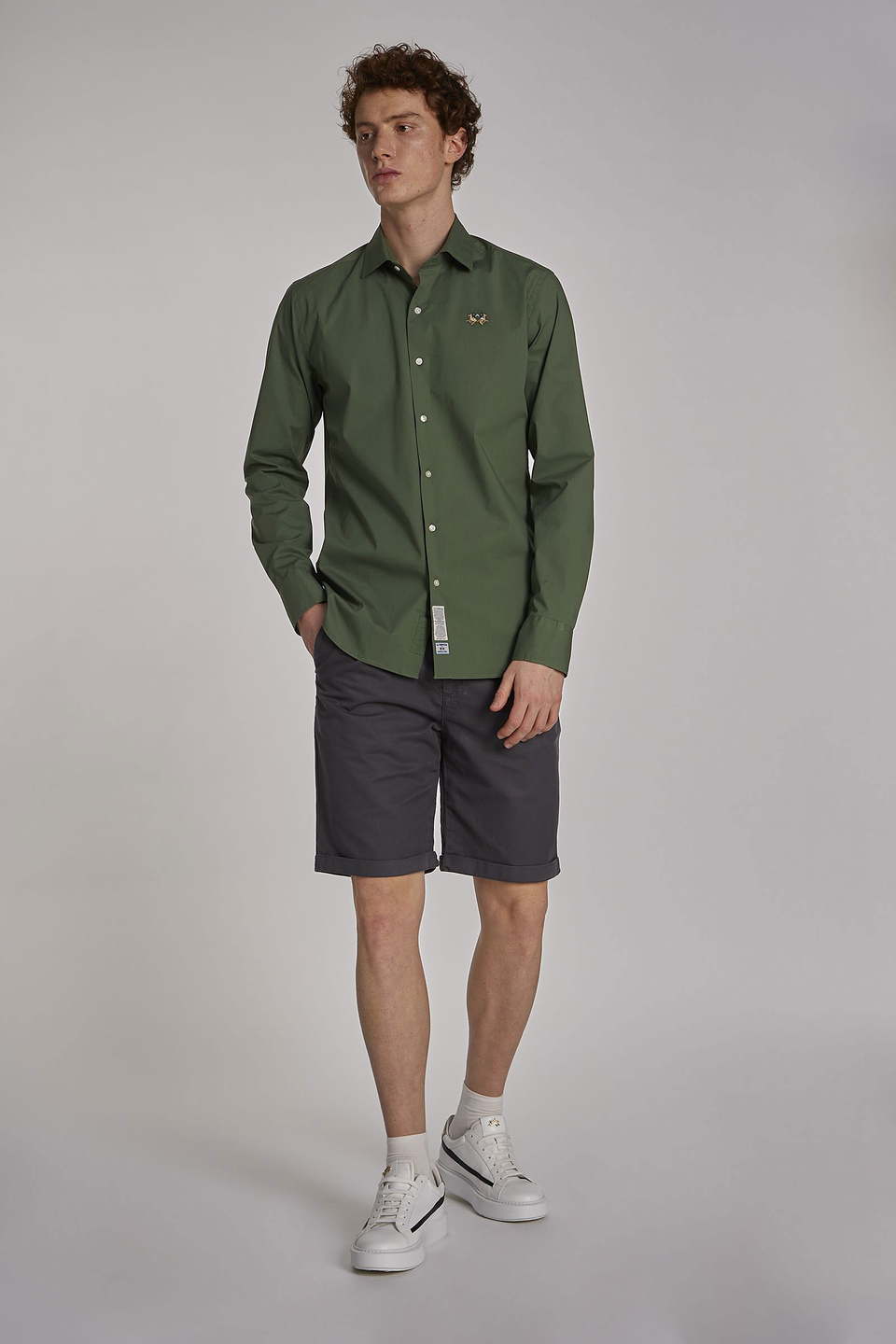 Men's regular-fit cotton and linen-blend Bermuda shorts | La Martina - Official Online Shop