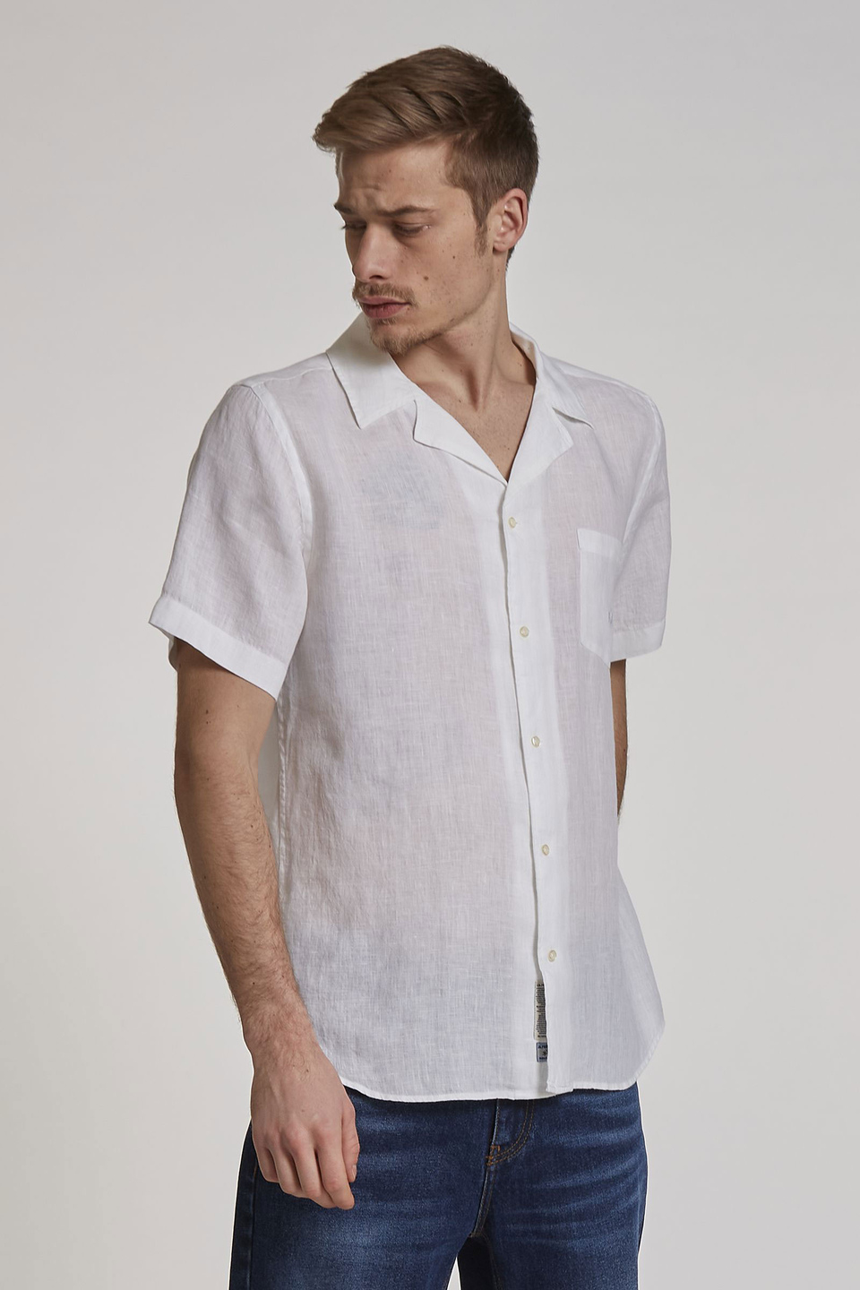Herrenhemd aus Leinen mit kurzem Arm im Regular Fit | La Martina - Official Online Shop