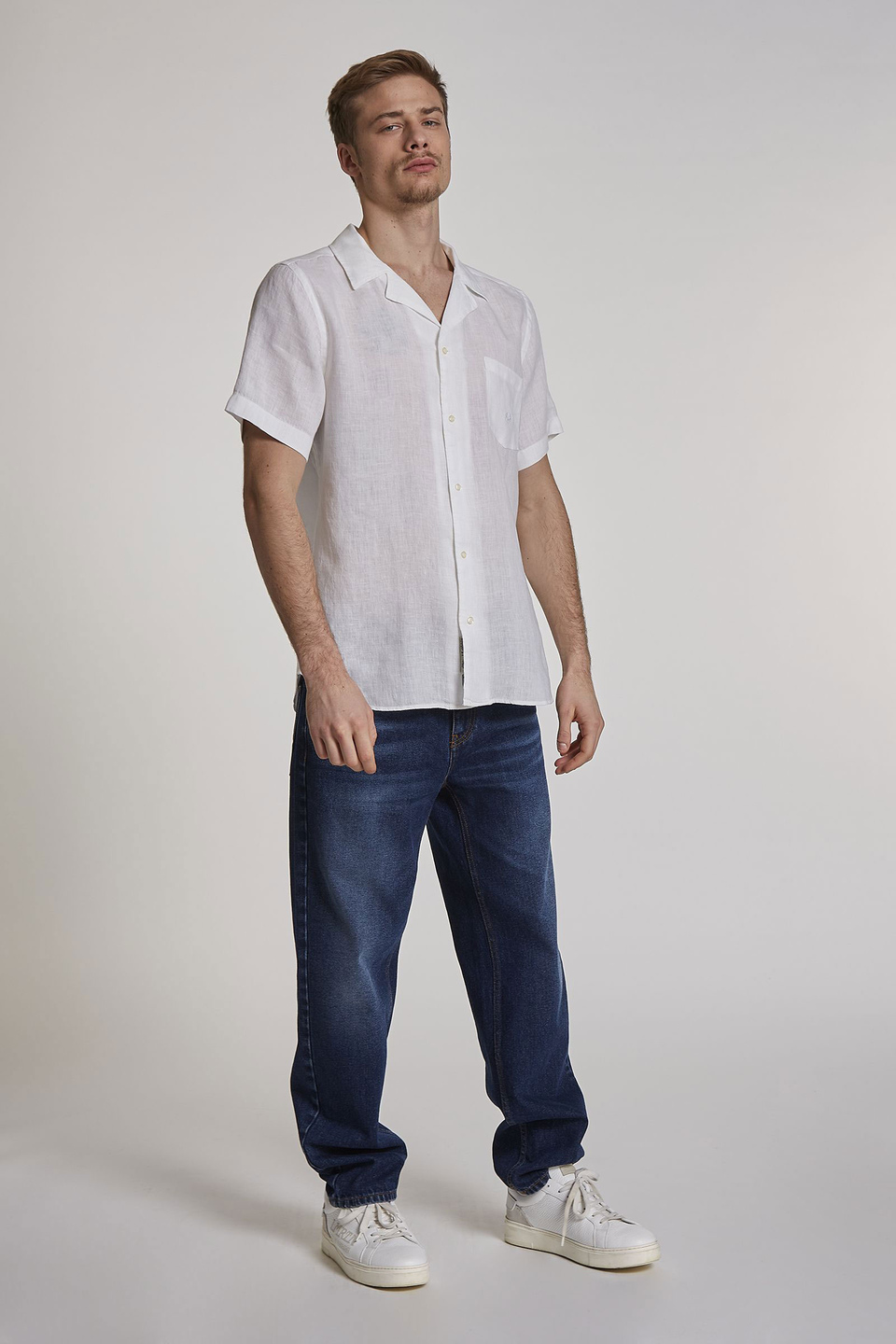 Chemise homme en lin à manches courtes et coupe classique | La Martina - Official Online Shop