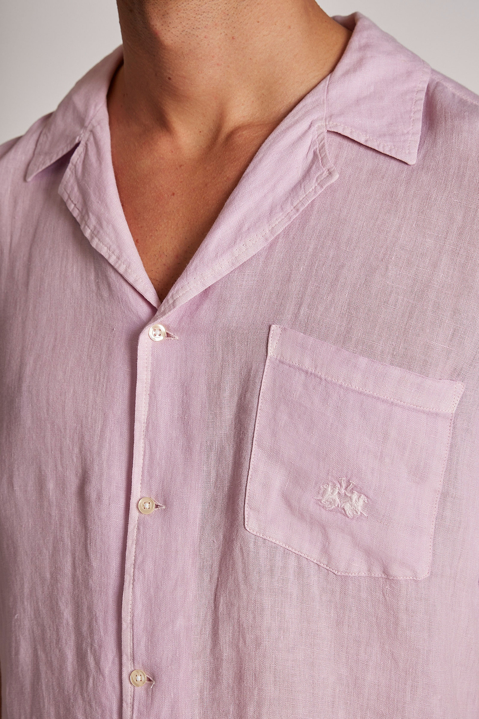 Camisa de hombre de lino, manga corta, corte regular | La Martina - Official Online Shop