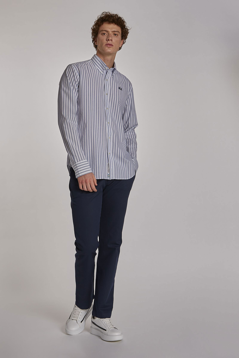 Chemise homme en coton à manches longues et coupe classique | La Martina - Official Online Shop