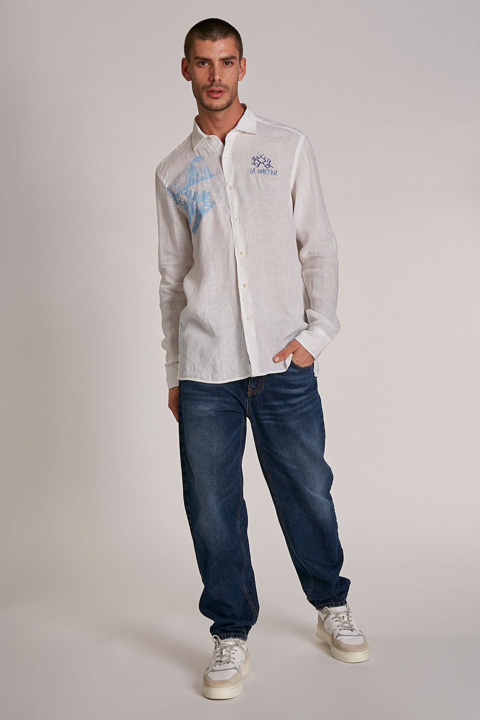 Men's long-sleeved regular-fit linen shirt | La Martina - Official Online Shop