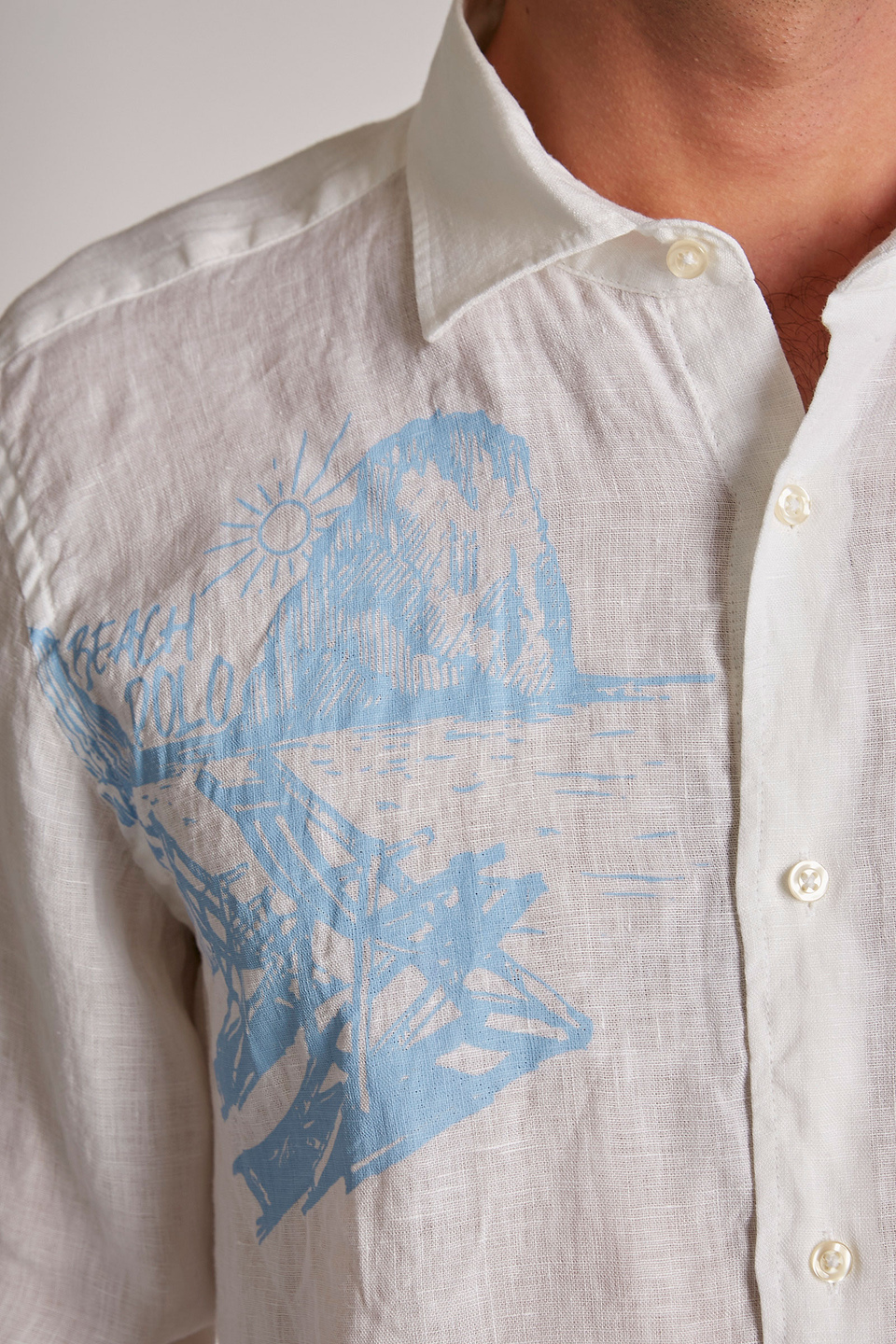 Camicia da uomo in lino a maniche lunghe regular fit | La Martina - Official Online Shop