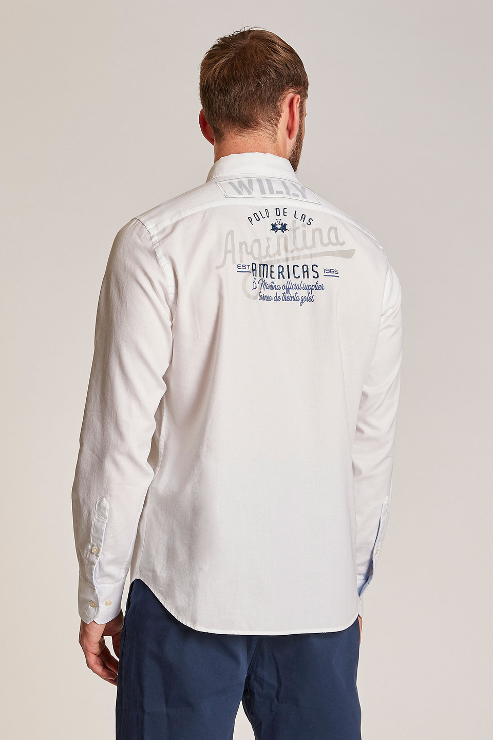 Chemise homme à manches longues, coupe classique et broderie contrastante | La Martina - Official Online Shop