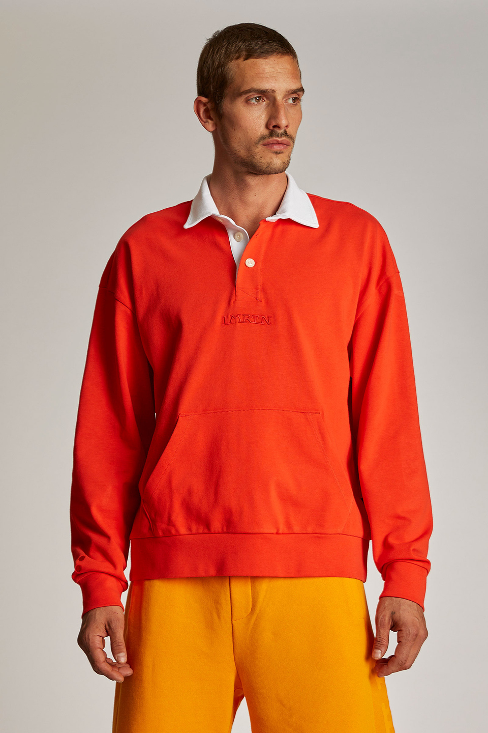 Herren-Sweatshirt aus 100 % Baumwolle mit einem Kragen in Kontrastoptik, oversized Modell | La Martina - Official Online Shop