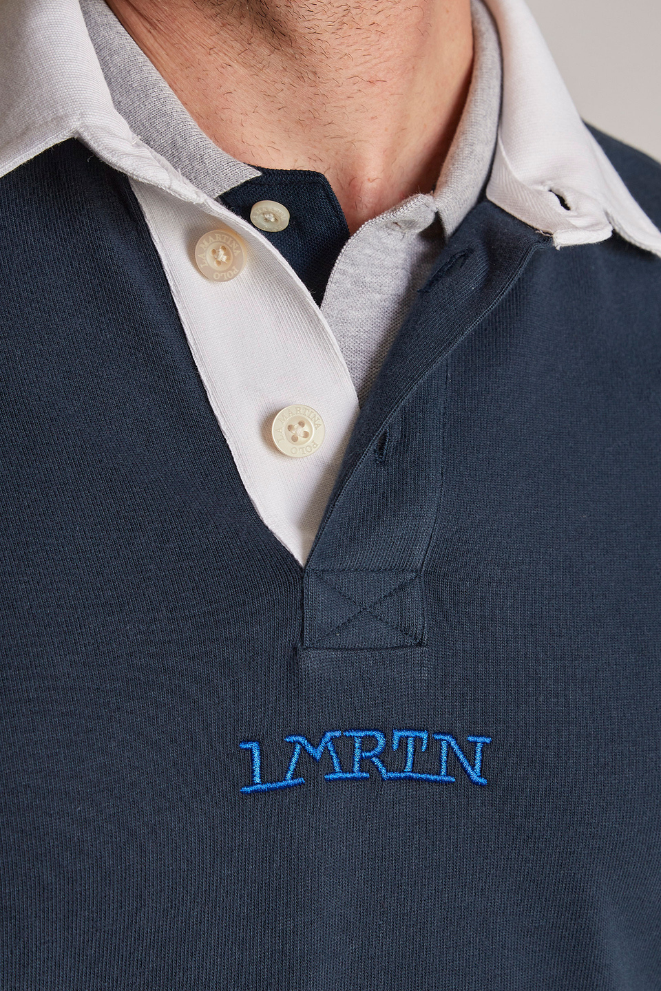 Sudadera de hombre de algodón 100 % con cuello en contraste, modelo oversize | La Martina - Official Online Shop