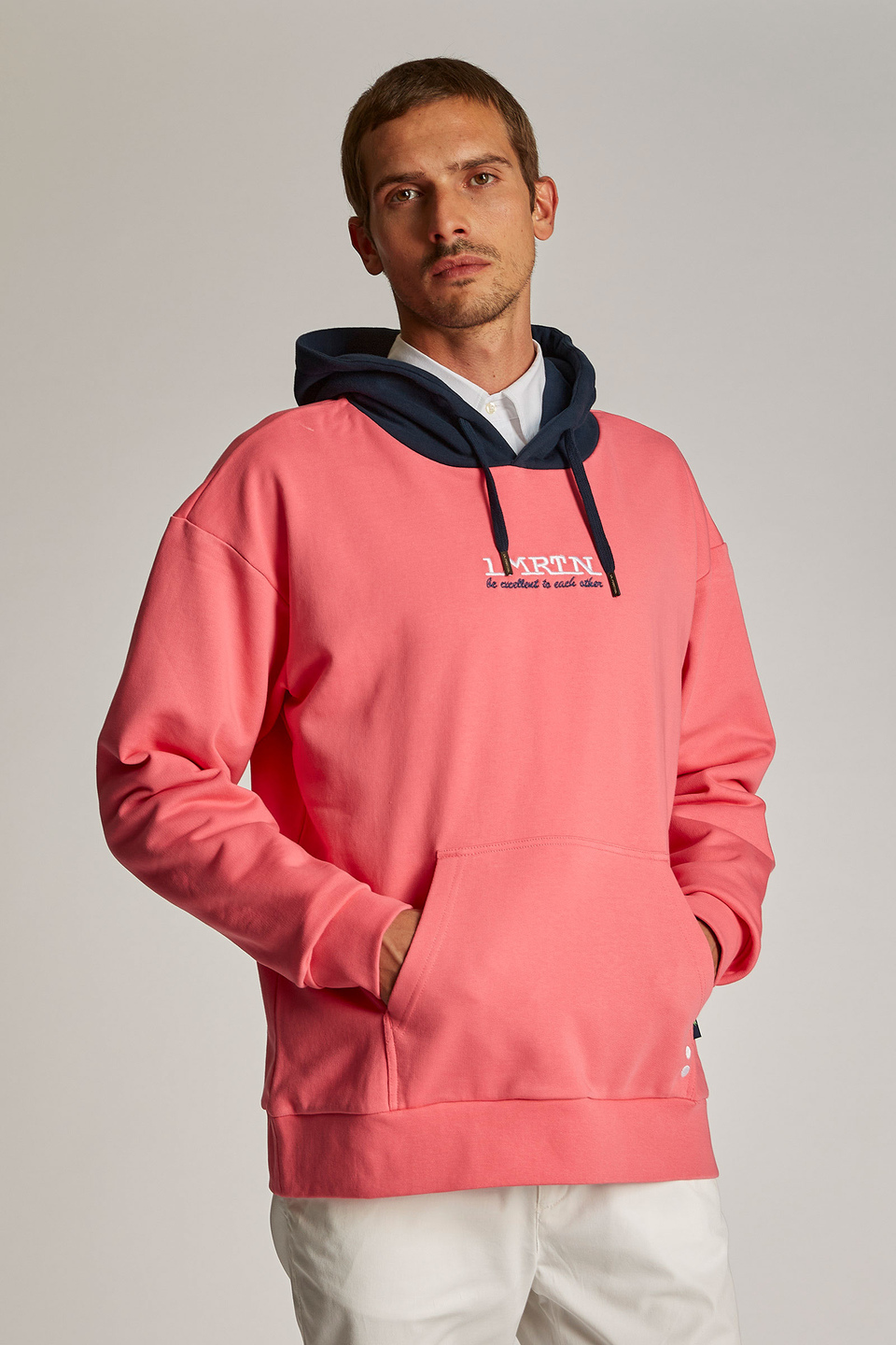 Men's oversized 100% cotton sweatshirt featuring a contrasting hood | La Martina - Official Online Shop