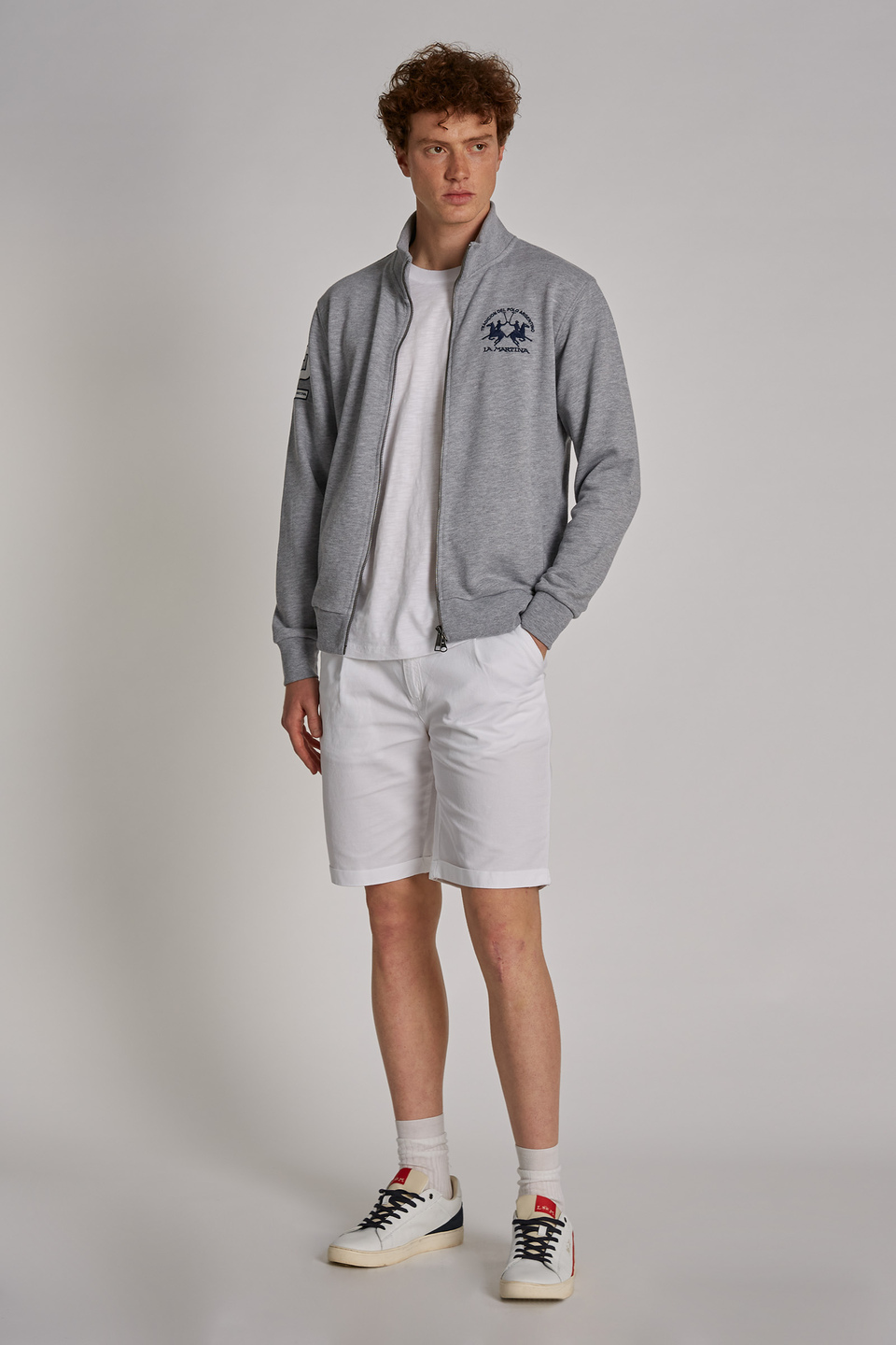 Sweat-shirt zippé homme en coton mélangé avec col montant et coupe classique | La Martina - Official Online Shop