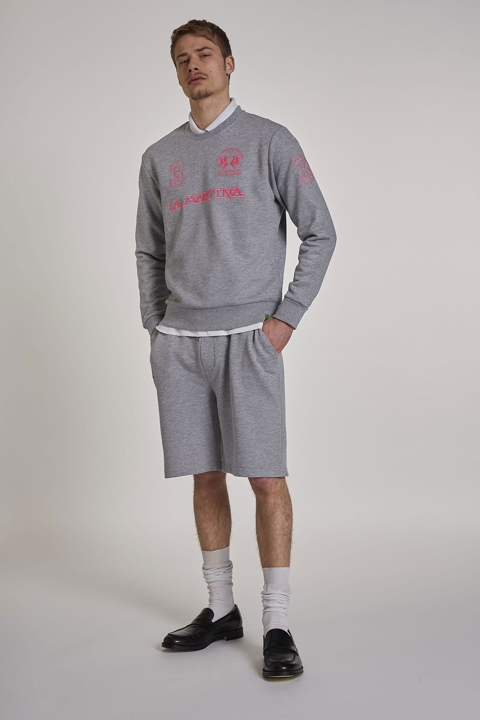 Men's regular-fit crew-neck cotton-blend sweatshirt | La Martina - Official Online Shop