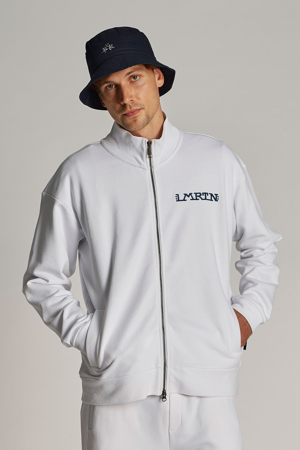 Men's oversized zip-up sweatshirt in 100% cotton fabric | La Martina - Official Online Shop