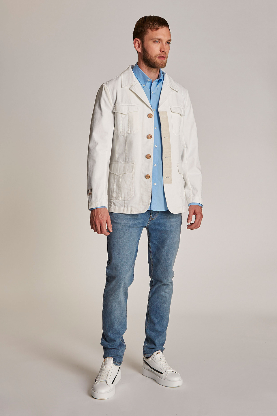 Chaqueta de hombre de algodón 100 %, modelo sahariana, corte regular | La Martina - Official Online Shop