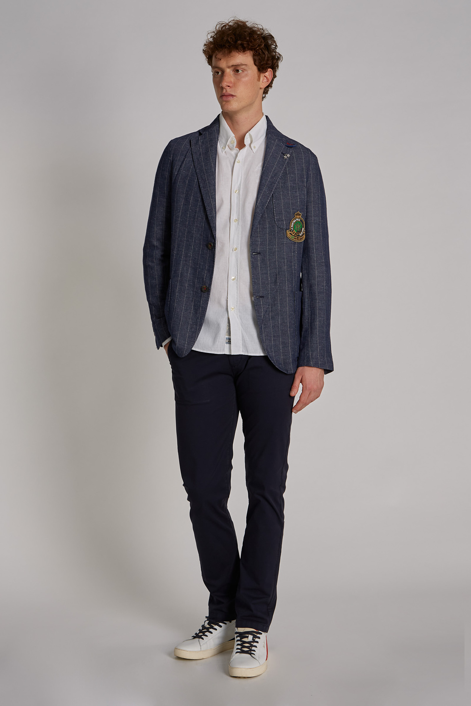 Men's regular-fit cotton and linen-blend blazer jacket | La Martina - Official Online Shop