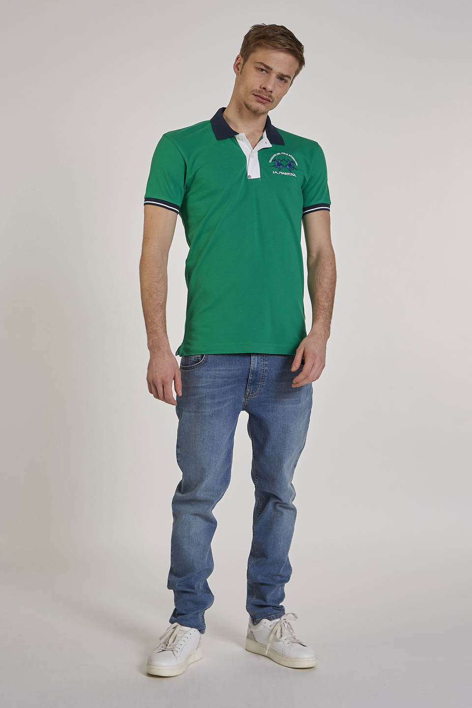 Polo homme en coton stretch à manches courtes et coupe slim | La Martina - Official Online Shop