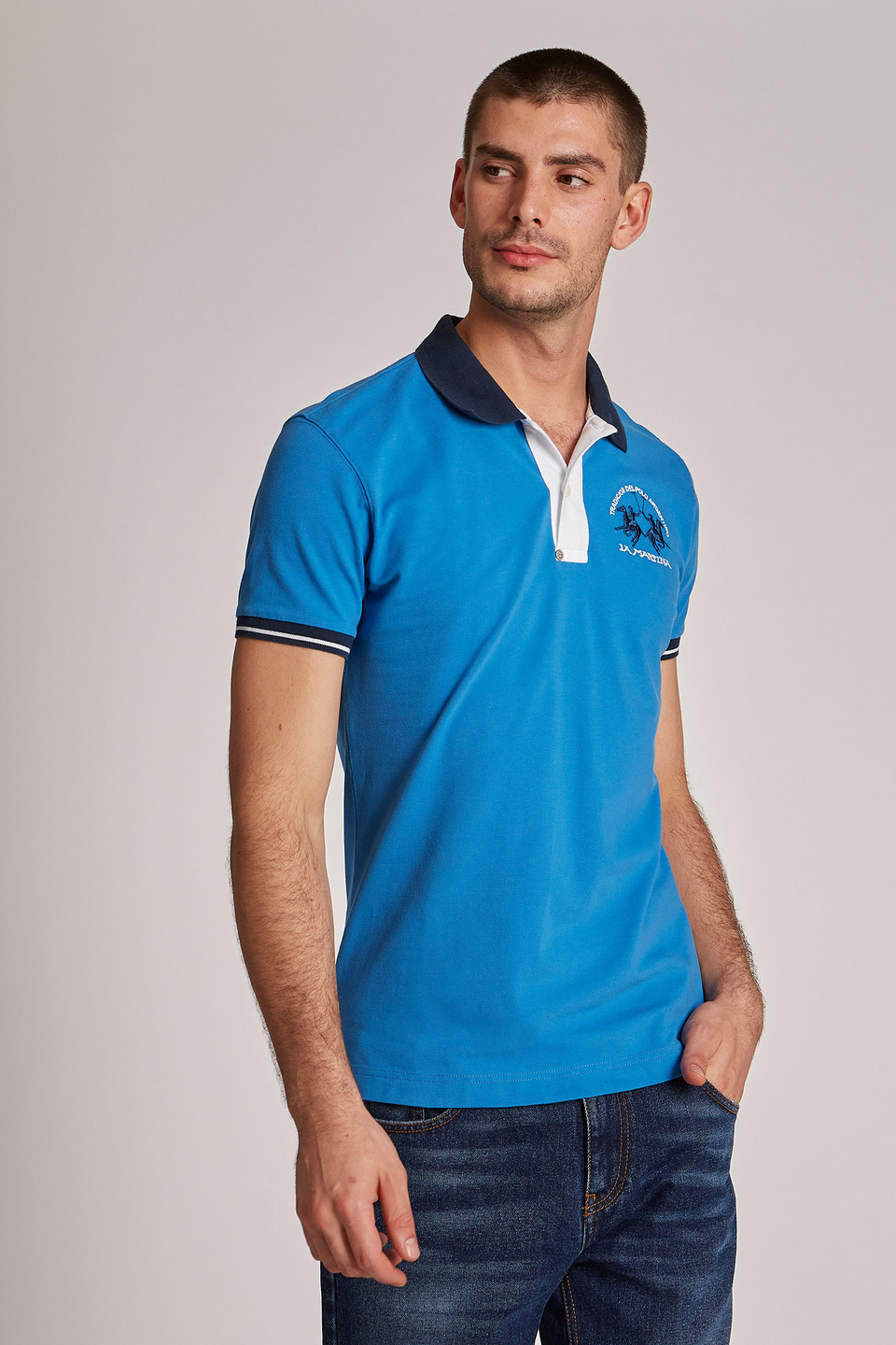 Herren-Poloshirt aus Stretch-Baumwolle mit kurzen Ärmeln im Slim Fit | La Martina - Official Online Shop