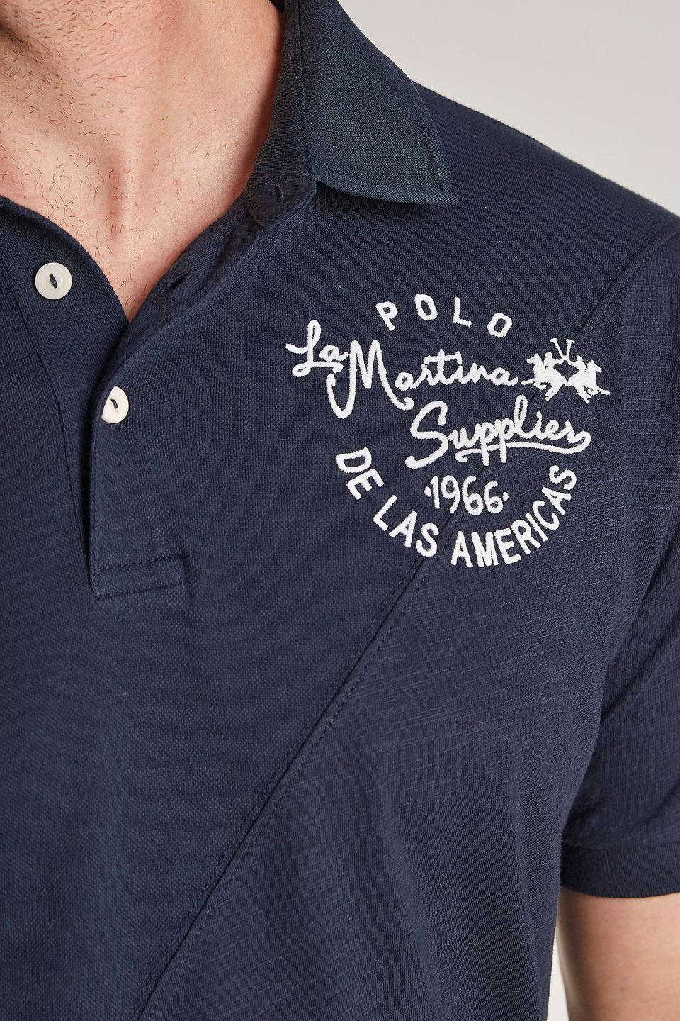 Men's plain-coloured short-sleeved, regular-fit polo shirt | La Martina - Official Online Shop