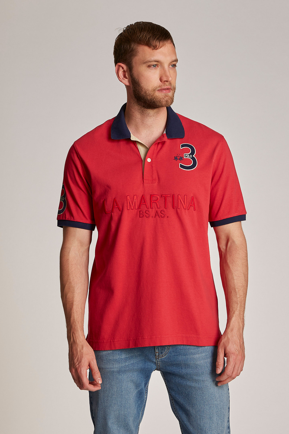 Einfarbiges Herren-Poloshirt mit kurzem Arm, oversized Modell | La Martina - Official Online Shop
