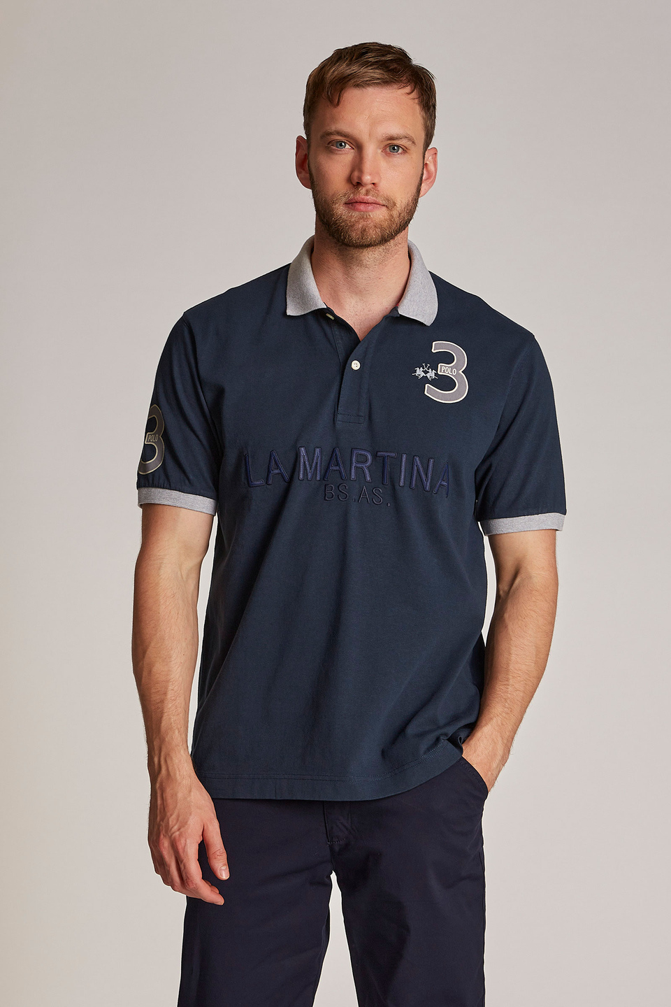 Einfarbiges Herren-Poloshirt mit kurzem Arm, oversized Modell | La Martina - Official Online Shop