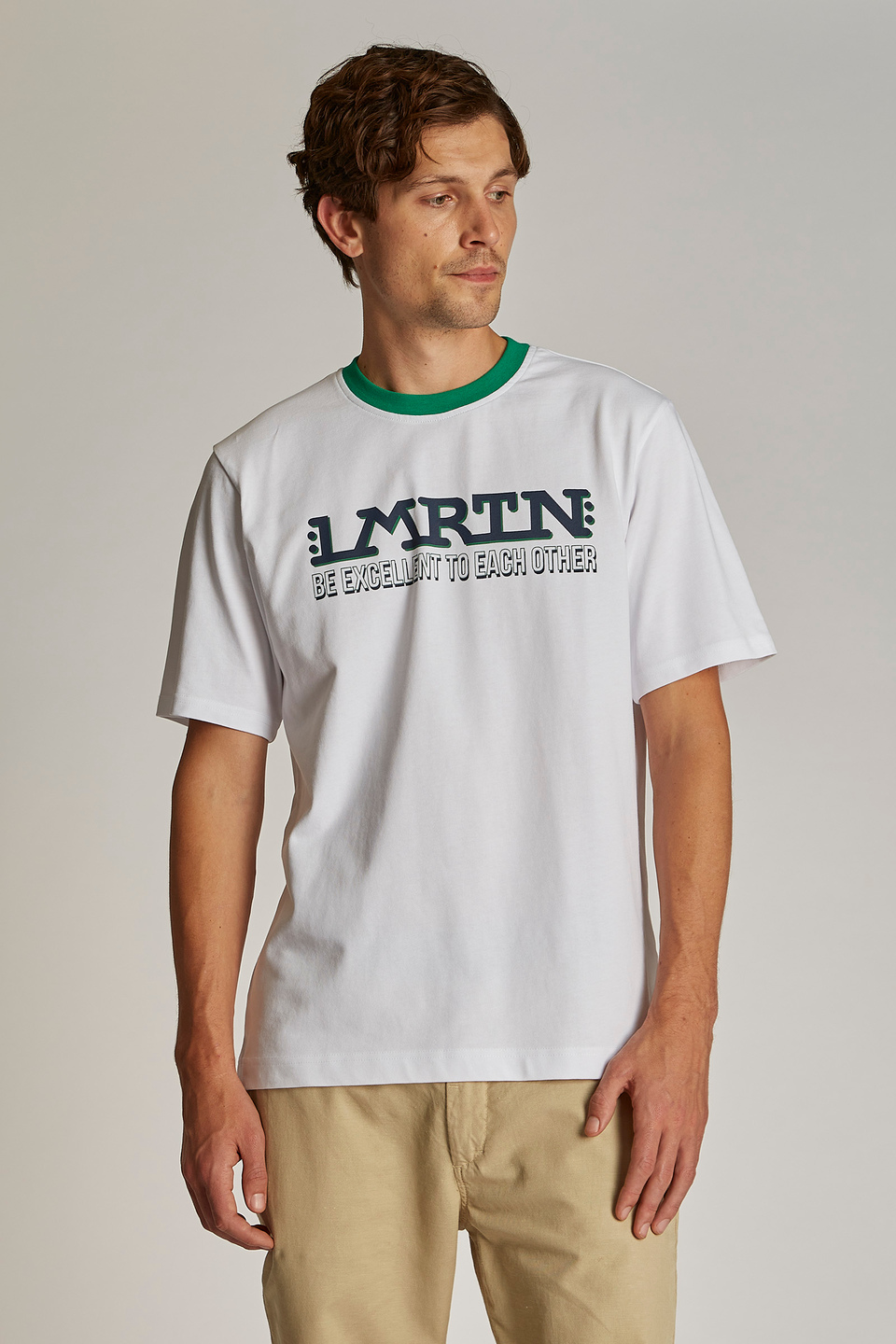 Herren-T-Shirt mit kurzem Arm und einem Kragen in Kontrastoptik, oversized Modell | La Martina - Official Online Shop