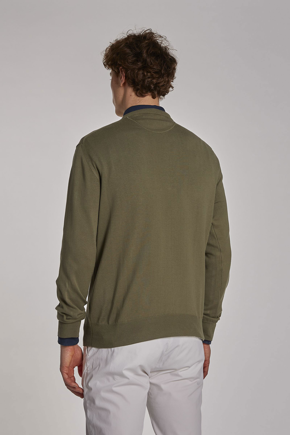 Men's long-sleeved regular-fit cotton crew-neck sweater Bronze Green La ...