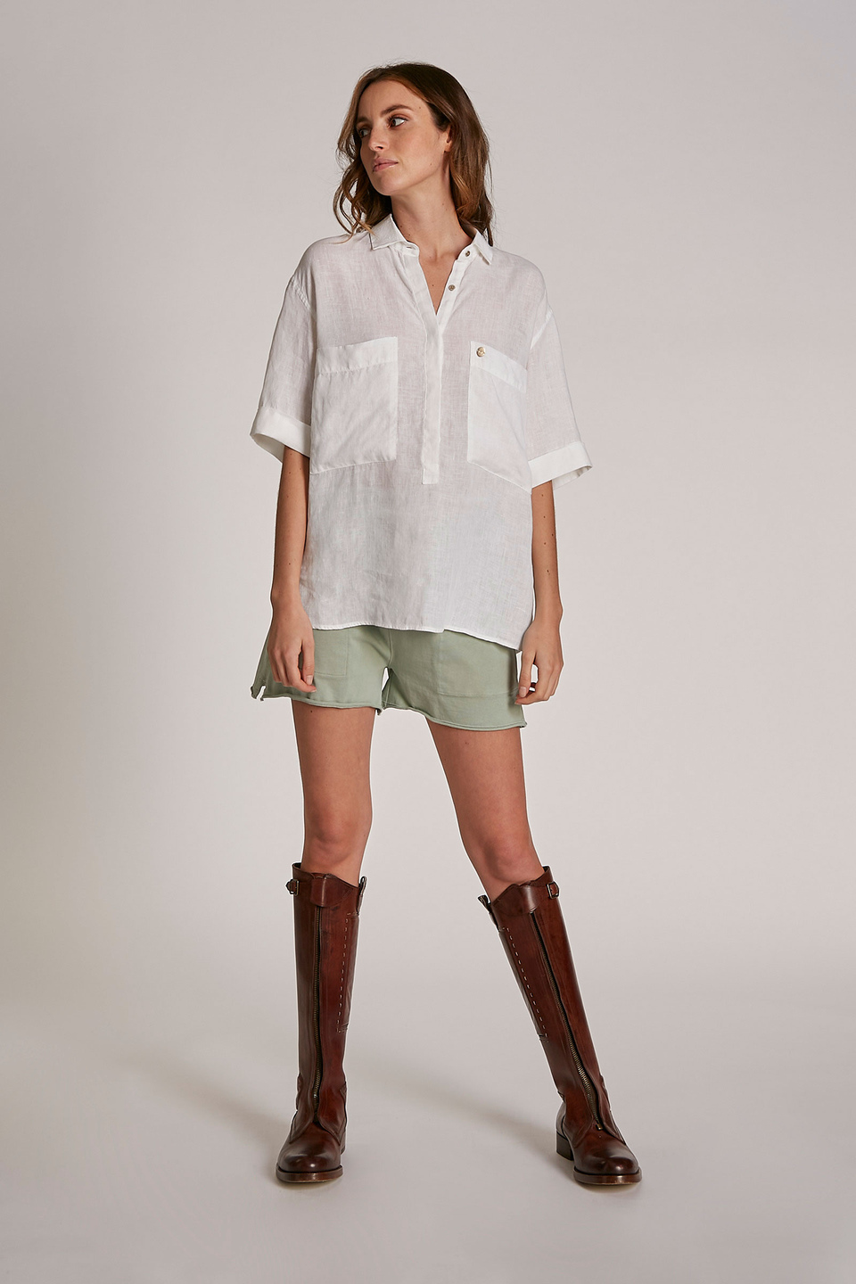 Camicia da donna in lino 100% tinta unita regular fit | La Martina - Official Online Shop