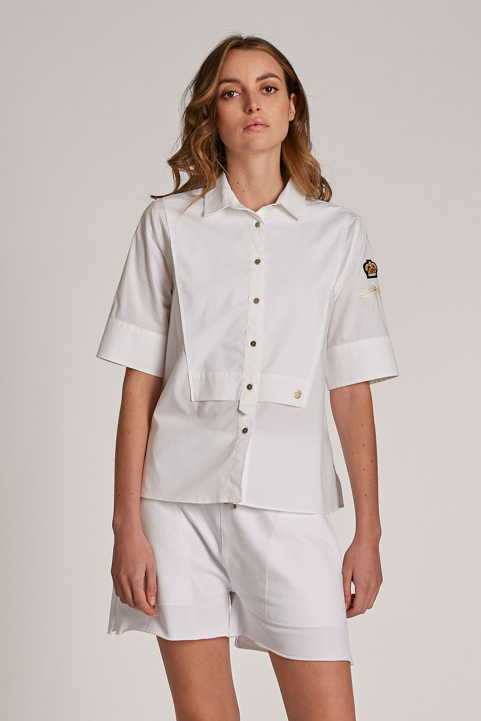 Camicia da donna in cotone elasticizzato tinta unita regular fit | La Martina - Official Online Shop