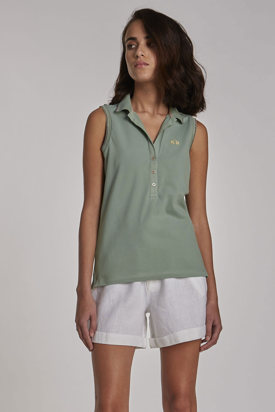 Ärmelloses Damen-Poloshirt aus Piqué im Regular Fit | La Martina - Official Online Shop