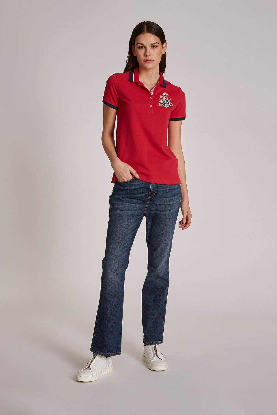 Women's regular-fit short-sleeved 100% cotton polo shirt | La Martina - Official Online Shop