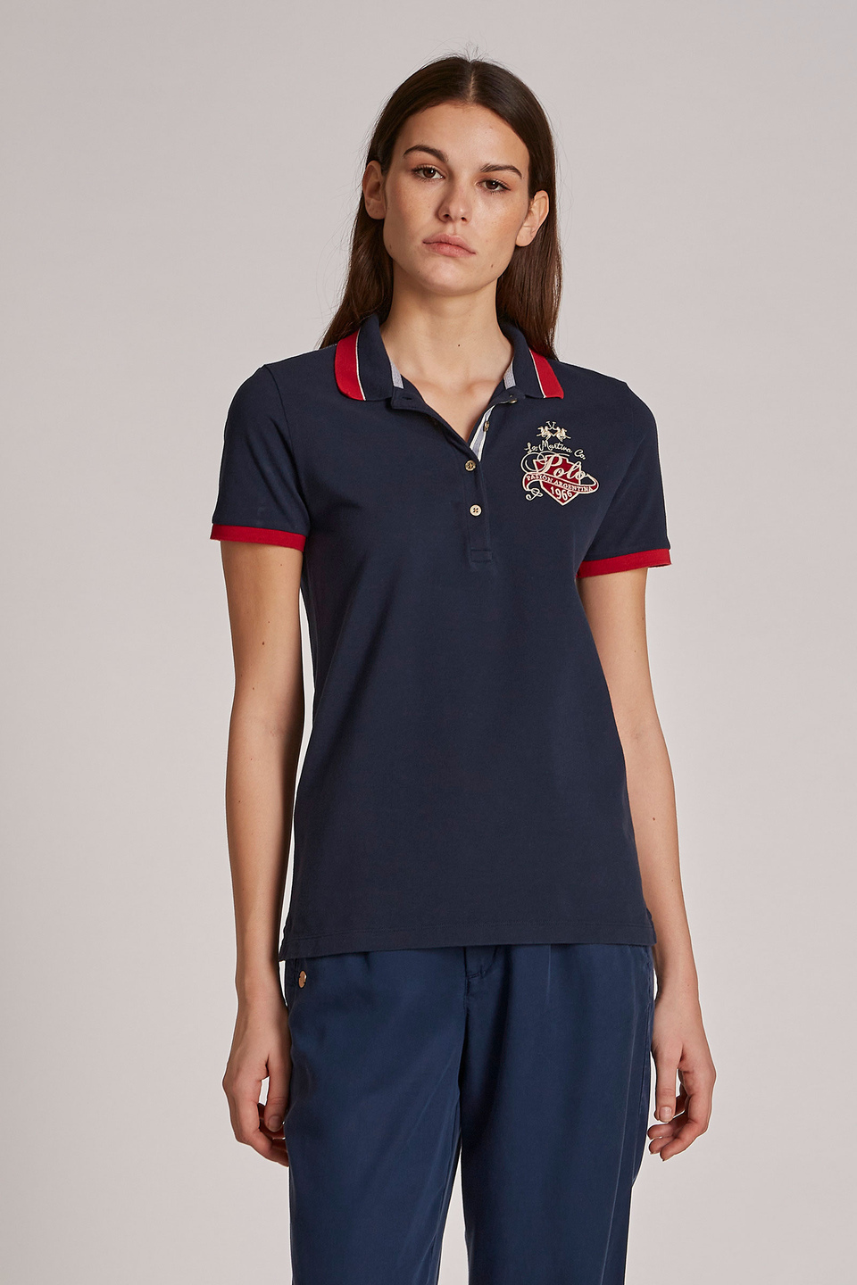 Women's regular-fit short-sleeved 100% cotton polo shirt | La Martina - Official Online Shop