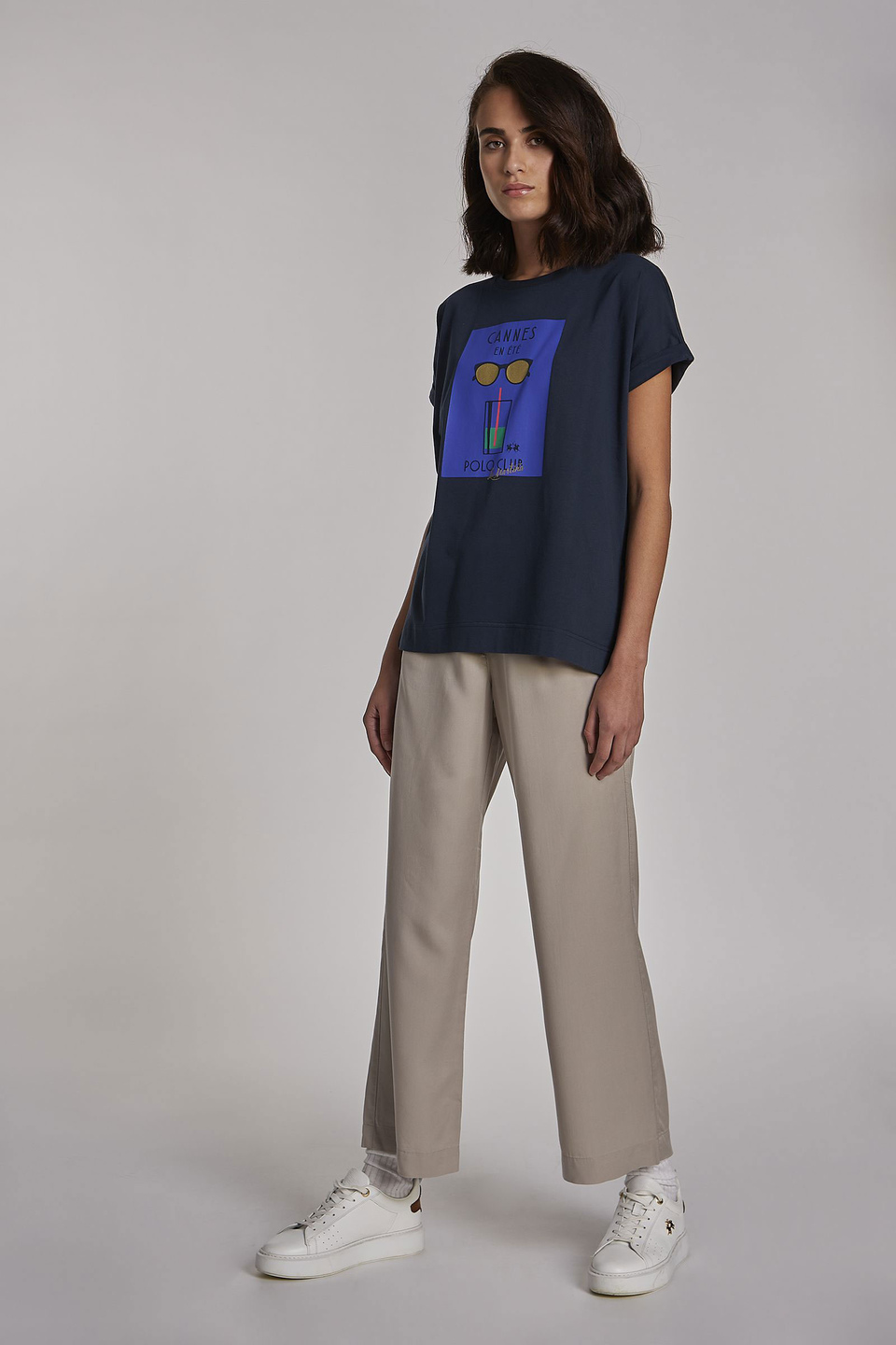 Damen-T-Shirt aus Baumwolle mit Logo, oversized Modell | La Martina - Official Online Shop