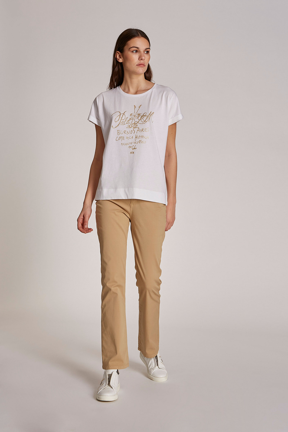 T-shirt femme 100% coton, à imprimé logo et coupe classique | La Martina - Official Online Shop