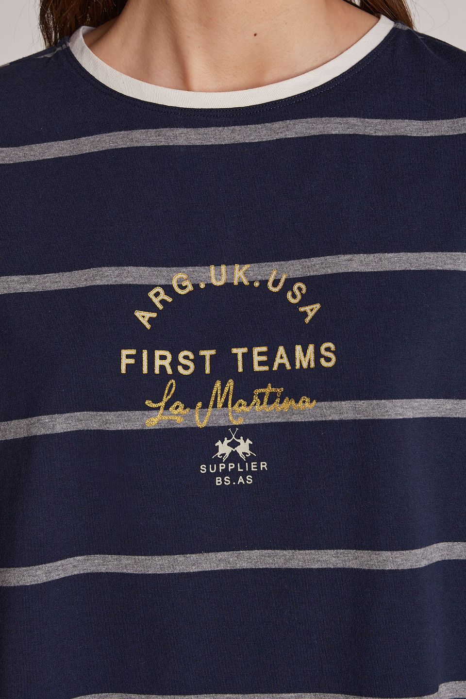 Damen-T-Shirt aus 100 % Baumwolle mit zweifarbigen Streifen im Regular Fit | La Martina - Official Online Shop