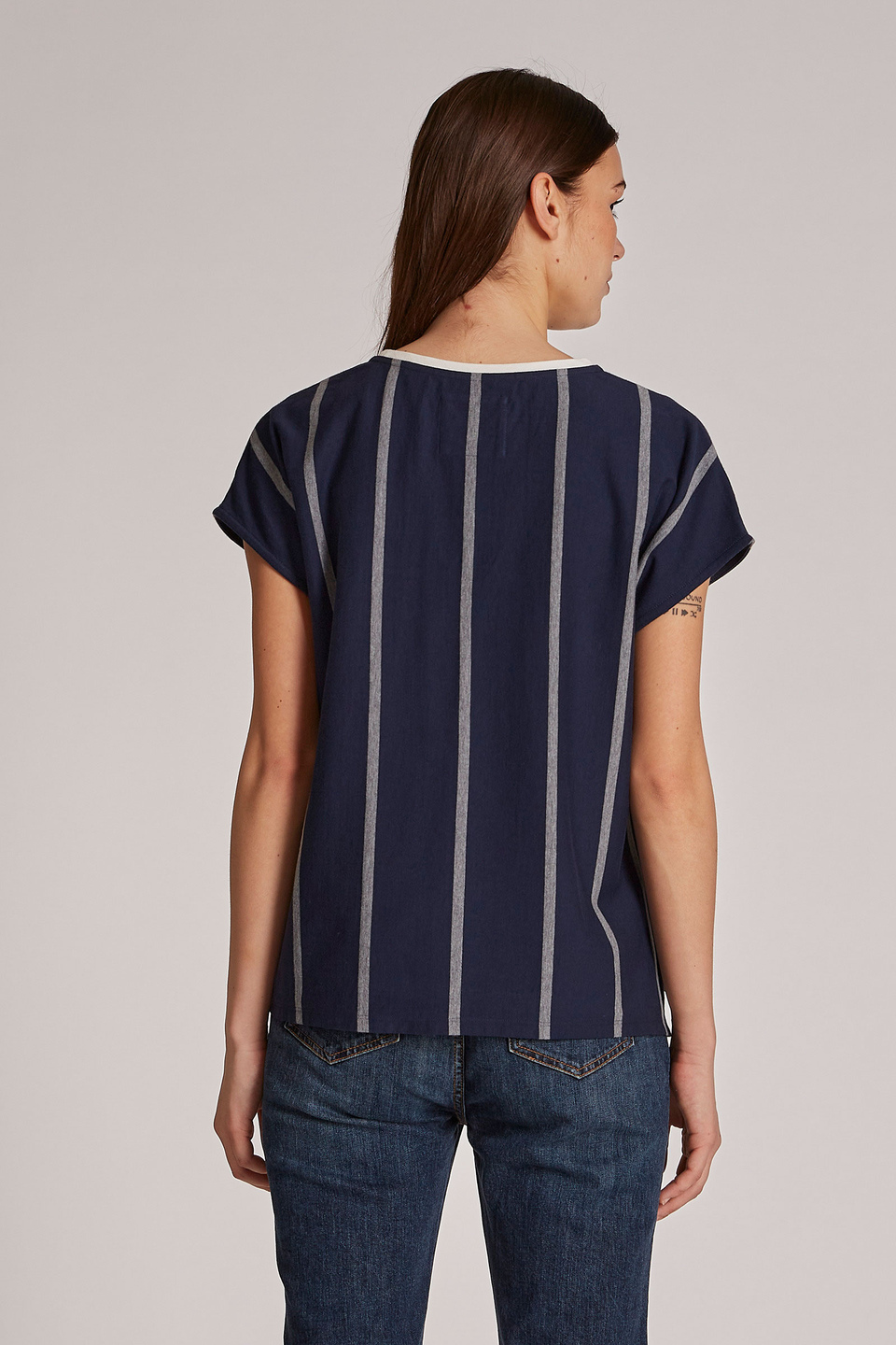 T-shirt da donna in cotone 100% a righe bicolor regular fit | La Martina - Official Online Shop