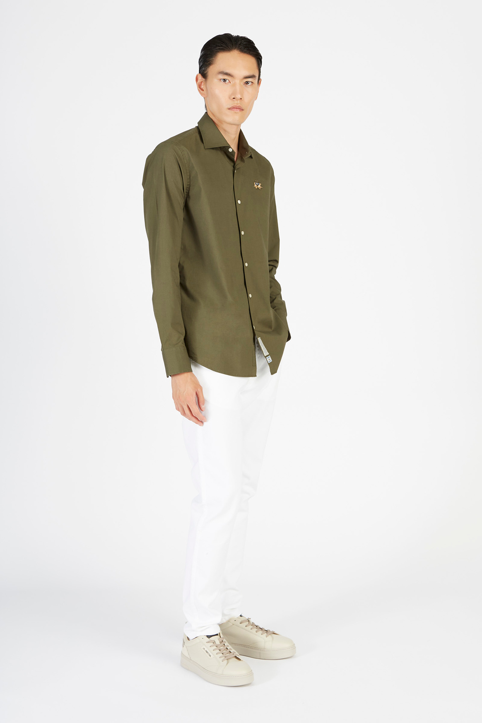 Camicia da uomo in cotone popeline maniche lunghe slim fit | La Martina - Official Online Shop