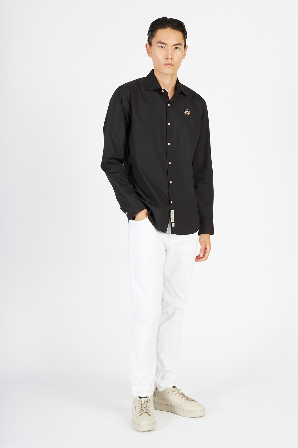 Hemd aus Baumwollpopeline mit langen Ärmeln | La Martina - Official Online Shop