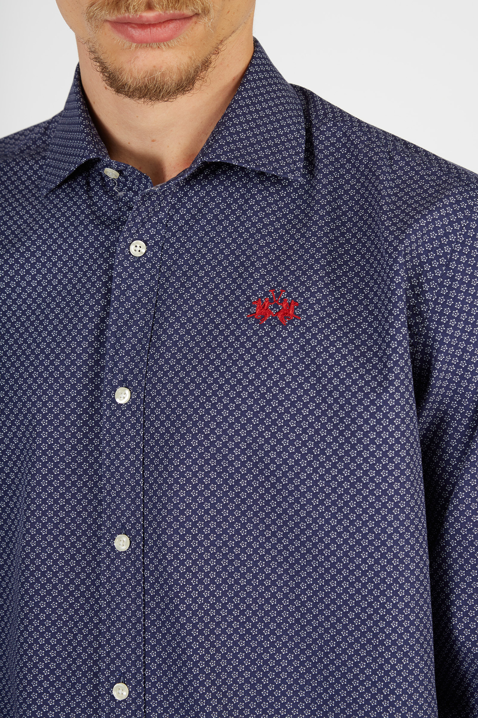 Men’s long sleeve shirt in 100% regular fit cotton | La Martina - Official Online Shop