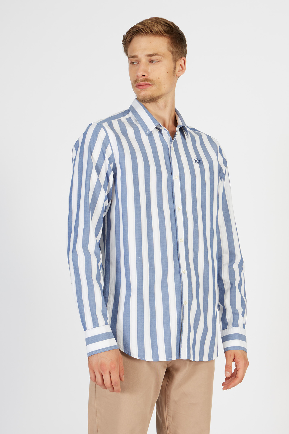Men’s Essential Shirt with Striped Long Sleeves in Regular Fit Cotton | La Martina - Official Online Shop